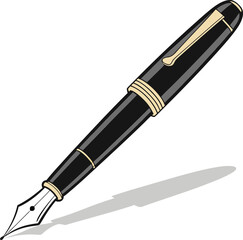 An illustration of a hand holding a classic fountain pen and writing a line. Vector art concept for signature, calligraphy, and education.