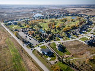 Fototapeta premium Aerial View of Greenbryre in Fall, near Saskatoon, Saskatchewan