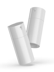 Blank cosmetic airless pump container packaging isolated on white background. Realistic clean mockup template for branding. 3D render illustration.