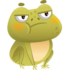 Grumpy Green Frog Cartoon Character with a Transparent Background and a Displeased Expression