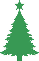 Simple green christmas tree silhouette with star on top isolated on white background