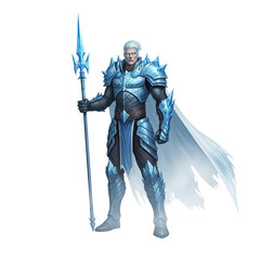 Obraz premium Epic Warrior King In Shining Armor Holding Spear And Flowing Cape Isolated On Transparent Background