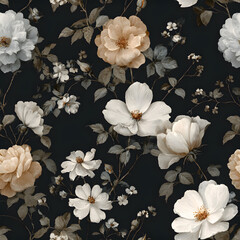 Vintage Floral Seamless Pattern in Neutral Shades