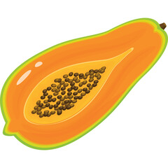 Halved Ripe Papaya Fruit With Orange Flesh And Black Seeds Isolated On White Background Natural Healthy Food Ingredient