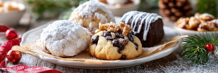 Delicious Holiday Sweets and Desserts Displayed on a Festive Table With Seasonal Decorations