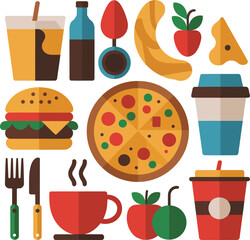 Vector illustration of fast food and drinks assortment flat design graphics vector