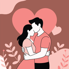 Couple embracing with heart symbol vector illustration romantic love theme vector