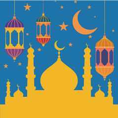 Ramadan islamic mosque lantern moon stars celebration vector illustration eps vector