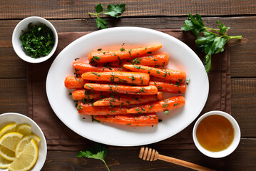 Roasted honey glazed carrots on plate