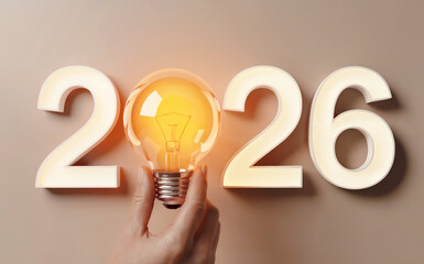 Glowing Lightbulb Idea for New Year 2026 Innovation Concept
