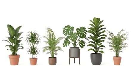 Fototapeta premium Assortment of various potted green houseplants isolated on white background