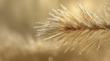 Obraz premium Frosted Grass Blade with Soft Focus Light Background in Nature