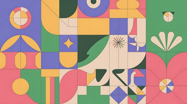 Abstract geometric retro pattern colorful mid century modern design