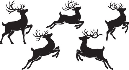 Majestic stag silhouettes in dynamic poses capturing the spirit of the wild, perfect for festive and nature-themed designs