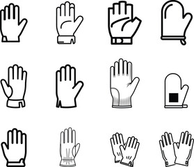 Obraz premium Collection of diverse glove icons representing various types of hand protection and workwear