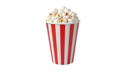 Fresh delicious popcorn in red striped container for movie night snack and entertainment concept image on transparent background