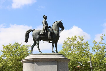 Statue &eacute;questre de Napol&eacute;on 1er, sur la place Napol&eacute;on, oeuvre du sculpteur Alfred &Eacute;milien O'Hara van Nieuwerkerke, ville de La Roche sur Yon, d&eacute;partement de la Vend&eacute;e, France