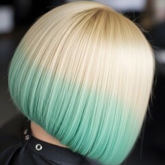 Blonde bob with mint green ombre is a stylish and unique hairstyle that is perfect for summer days