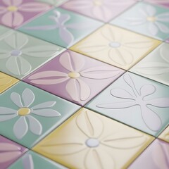 Pastel floral tiles arranged in a pattern creating a soft and decorative background design