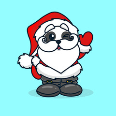 Cute Panda Disguised as Santa Claus Winking and Greeting Everyone Vector Illustration