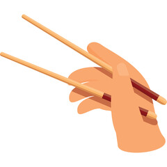 Hand Holding Wooden Chopsticks Isolated on White Background With Transparent Background