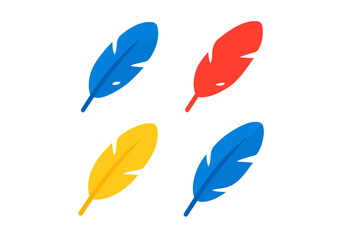 Stylized bird feathers collection in primary colors blue red and yellow