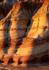 Sandstone formation with shadows creating abstract patterns and textures in the desert landscape