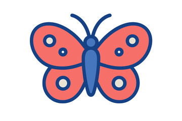 Stylized butterfly with coral wings and blue body outline on a white background