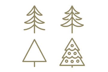 Fototapeta premium Set of four simple outline stylized Christmas trees and evergreen pine shapes