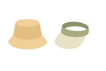 Minimalist beige bucket hat and green sun visor set for summer fashion accessories