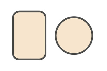 Rounded rectangular frame and circular shape with dark gray outlines and cream fill