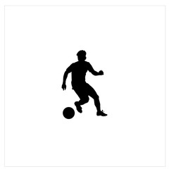 Fototapeta premium Silhouette of a male soccer player dribbling a ball on a white background