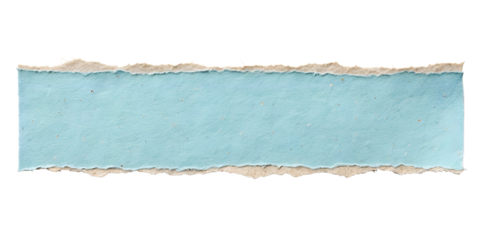 A horizontal blue paper strip with natural torn edges shows rough texture, clean and isolated, designed for a transparent background.