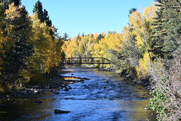 Pedestrian Bridge over River in the Fall