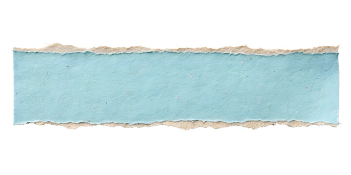 A horizontal blue paper strip with natural torn edges shows rough texture, clean and isolated, designed for a transparent background.