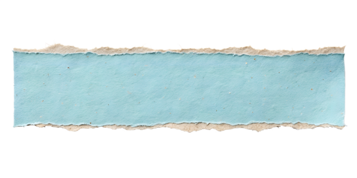 A horizontal blue paper strip with natural torn edges shows rough texture, clean and isolated, designed for a transparent background.