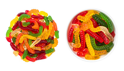 Naklejka premium Colorful Gummy Worms Bundle with Two Variations Isolated on Transparent Background