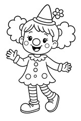 Fototapeta premium Coloring book for children, coloring clown girl.