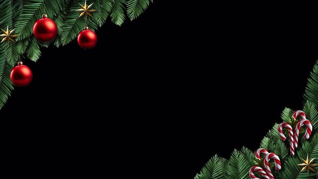 Festive Christmas ornaments and candy canes elegantly framing a dynamic holiday greeting, perfect for seasonal marketing campaigns and cheerful celebrations