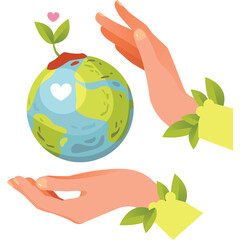 Hands Gently Holding Planet Earth With Green Sprouts Growing Showing Love And Care For The Environment In A Transparent Background