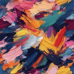 Obraz premium Seamless abstract oil on canvas background with expressive bright paint strokes, suitable for textile, wallpaper, or wrapping paper design