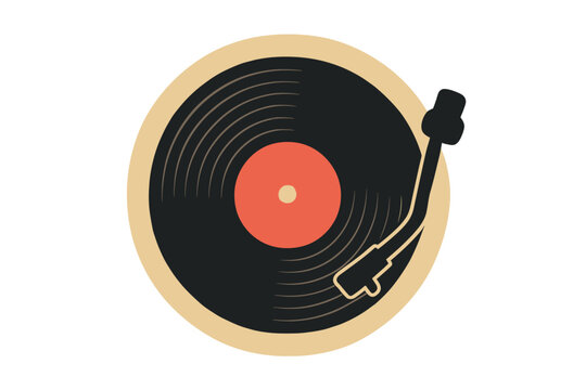 Classic analog vinyl record spinning on a turntable with black disc and orange label