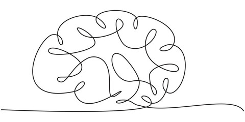 Human brain in one line art style. Brain drawing with editable black stroke on white background. Vector illustration.