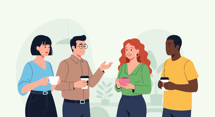 Obraz premium Diverse Group of Friends Enjoying Coffee and Engaging in Conversation