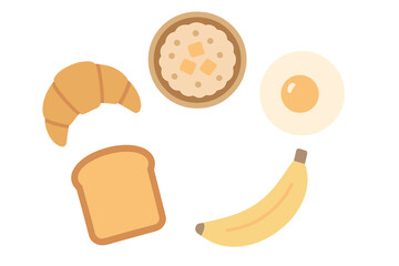 Variety of essential breakfast components such as baked goods, grains, protein, and fresh fruit