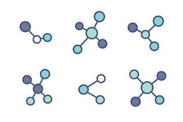 Abstract molecular structures or network connection symbols in blue and purple colors