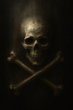 Ancient Skull and Crossbones on Dark Background