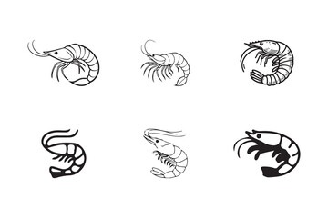 Obraz premium Simple shrimp icon set, shrimp fish icon art, seafood icons collection, seafood, food symbol, vector illustration EPS.
