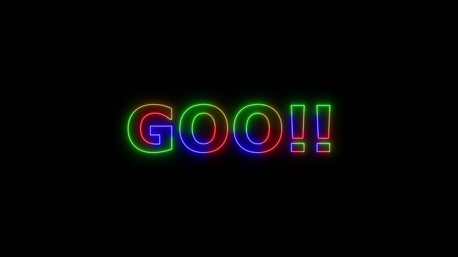 GOO!! colored text. Laser vintage effect. Infinite loadable, 4 ti neon color , neon sign glowing against a black background wk video.