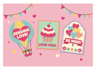 Wishing you a happy Valentine's Day with a set of romantic greeting card, invitation, and poster design templates